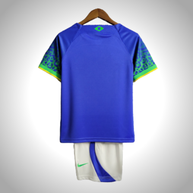 Kit Infantil Brasil Copa de 2022 Torcedor Nike - Camisa Azul + Short Branco