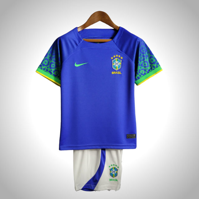 Kit Infantil Brasil Copa de 2022 Torcedor Nike - Camisa Azul + Short Branco