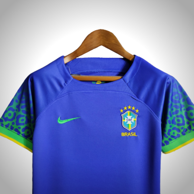 Kit Infantil Brasil Copa de 2022 Torcedor Nike - Camisa Azul + Short Branco